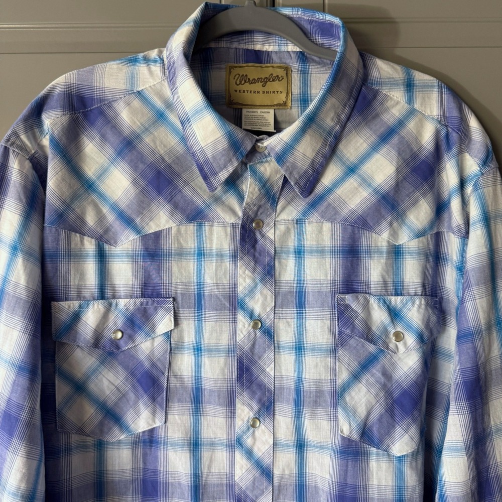 Wrangler Western‎ Mens Plaid Snap Front Long Sleeve Shirt,Blue Purple, 3XL